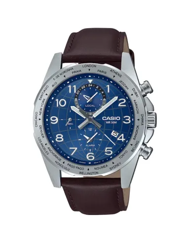 Casio MTP-W500L-2AV 43.9mm World Time 50m WR leather band Alarm Battery level indicator sport men’s watch