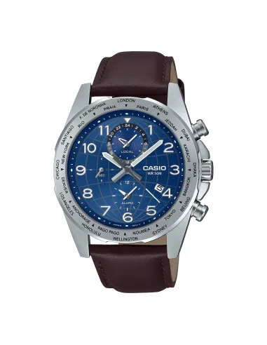 Casio MTP-W500L-2AV 43.9mm World Time 50m WR leather band Alarm Battery level indicator sport men’s watch