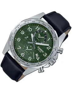 Casio MTP-W500L-3AV 43.9mm World Time 50m WR leather band Alarm Battery level indicator sport men’s watch