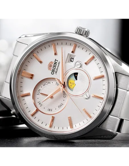 reloj automático hombre Orient Sun & Moon RA-AK0306S 41.5mm 50m WR cristal de zafiro correa de acero