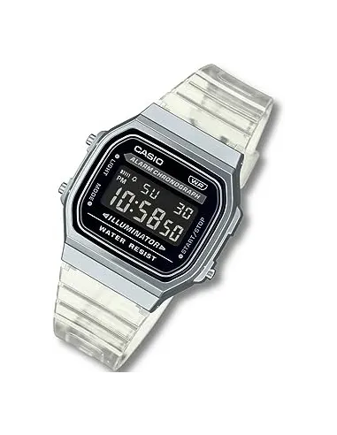 reloj unisex retro vintage digital Casio  A168XES-1B Transparente  alarma luz led