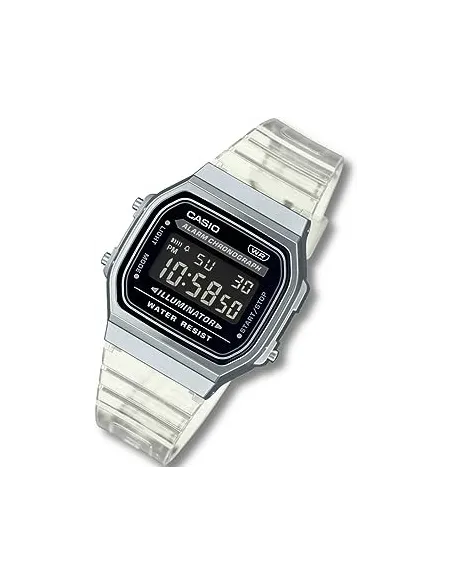 reloj unisex retro vintage digital Casio  A168XES-1B Transparente  alarma luz led