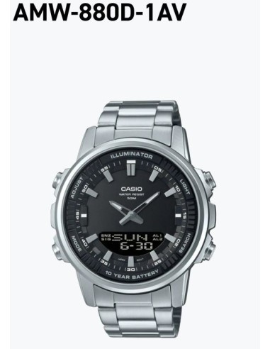 reloj analógico digital hombre Casio AMW-880D-1AV 50m WR Hora Mundial 10 años batería 3 alarmas diarias