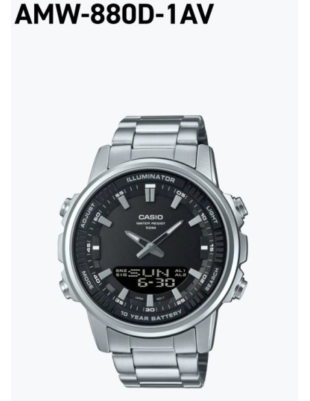 reloj analógico digital hombre Casio AMW-880D-1AV 50m WR Hora Mundial 10 años batería 3 alarmas diarias