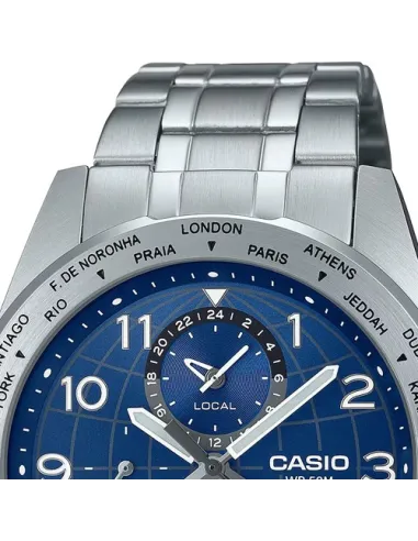 Casio MTP-W500D-2AV 43.9mm 50m WR World Time sport men’s watch stainless steel bracelet
