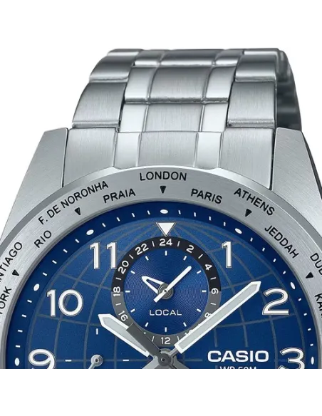 Casio MTP-W500D-2AV 43.9mm 50m WR World Time sport men’s watch stainless steel bracelet