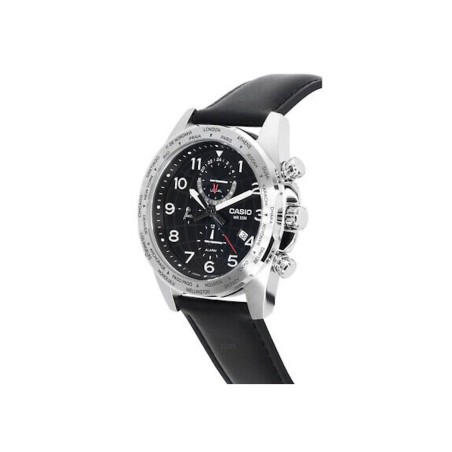 Casio MTP-W500L-1AV 43.9mm Hora Mundial 50m WR correa de cuero Indicador de batería Alarma