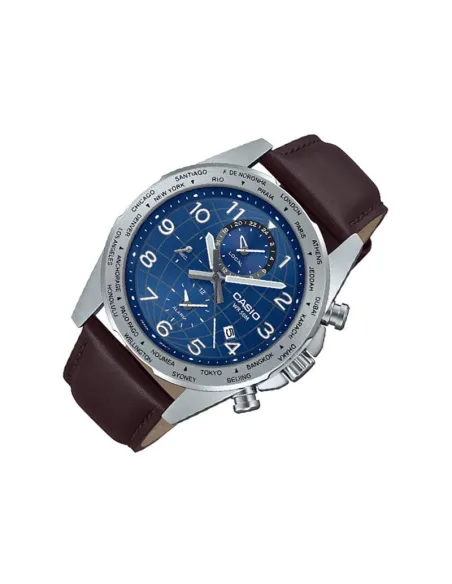 Casio MTP-W500L-2AV 43.9mm World Time 50m WR leather band Alarm Battery level indicator sport men’s watch
