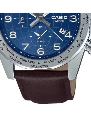 Casio MTP-W500L-2AV 43.9mm World Time 50m WR leather band Alarm Battery level indicator sport men’s watch