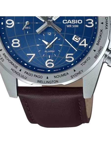 Casio MTP-W500L-2AV 43.9mm World Time 50m WR leather band Alarm Battery level indicator sport men’s watch