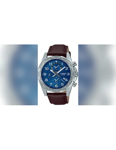 Casio MTP-W500L-2AV 43.9mm World Time 50m WR leather band Alarm Battery level indicator sport men’s watch