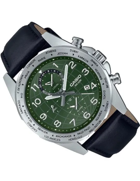 Casio MTP-W500L-3AV 43.9mm World Time 50m WR leather band Alarm Battery level indicator sport men’s watch