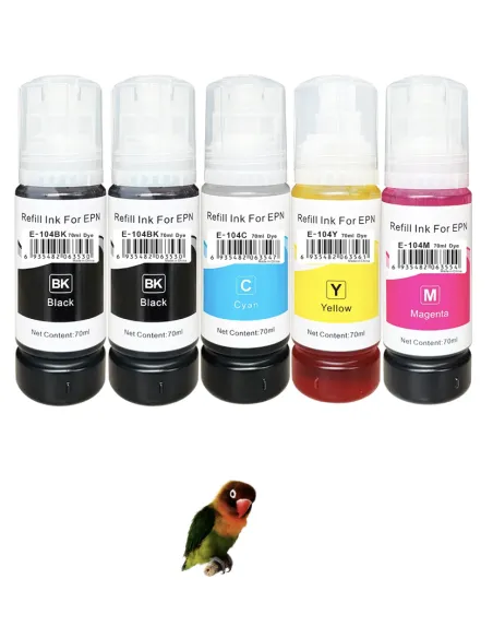 5 botellas tinta Compatibles Epson 104 Botella de Tinta (NEGROx2 + CIÁN + MAGENTA + AMARILLO)