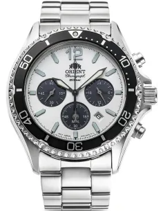 Orient Kamasu Panda Solar RA-TX0203S Chronograph 42.8mm 200m WR Solar Powered sapphire crystal stainless steel bracelet divers m