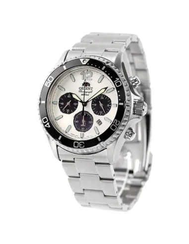 Orient Kamasu Panda Solar RA-TX0203S Chronograph 42.8mm 200m WR Solar Powered sapphire crystal stainless steel bracelet divers m