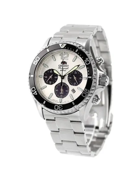 Orient Kamasu Panda Solar RA-TX0203S Chronograph 42.8mm 200m WR Solar Powered sapphire crystal stainless steel bracelet divers m