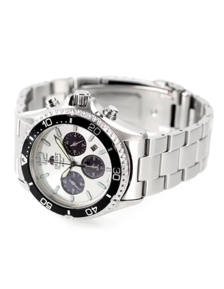 Orient Kamasu Panda Solar RA-TX0203S Chronograph 42.8mm 200m WR Solar Powered sapphire crystal stainless steel bracelet divers m