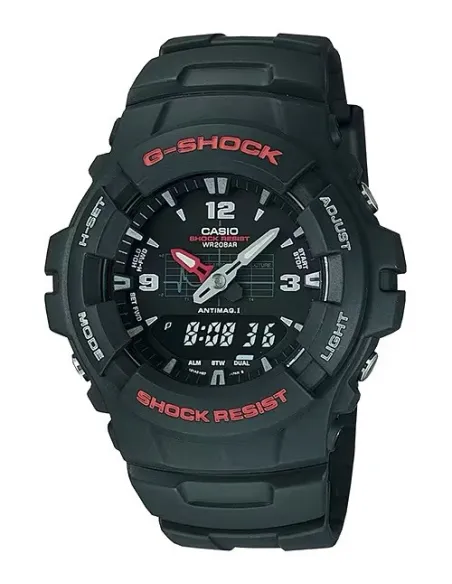reloj deportivo hombre Casio G-Shock G100-1B 200m WR LED Hora Dual Resistencia a los Golpes anti-magnético alarma