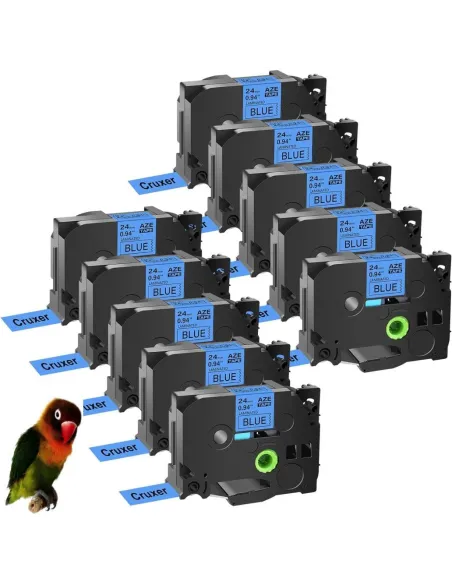 10 cintas Compatibles Brother TZe551 / TZ551 Cinta Laminada de Etiquetas - Texto negro sobre fondo azul - Ancho 24mm x 8 metros