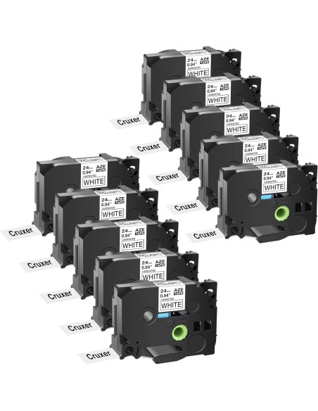 10 cintas para Brother TZe251 Cinta Laminada Generica de Etiquetas - Texto negro sobre fondo blanco - Ancho 24mm x 8 metros