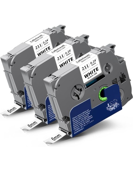 3 Cintas Rotuladoras BROTHER TZE-211 Negro / BLANCO TZ-211 Compatible