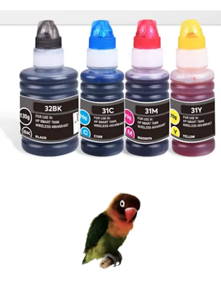 pack 4 botellas de tinta compatible HP 32XL negro + HP 31 Cián - Magenta - Amarillo