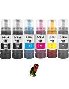 PACK 6 tintas Compatibles Epson 114 Botellas de Tinta para EcoTank ET-8500, ET-8550