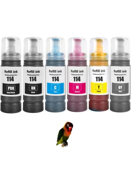 PACK 6 tintas Compatibles Epson 114 Botellas de Tinta para EcoTank ET-8500, ET-8550