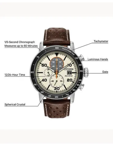 Reloj hombre Citizen Ecodrive Brycen CA0649-06X dial beige 44mm correa de cuero 100m WR