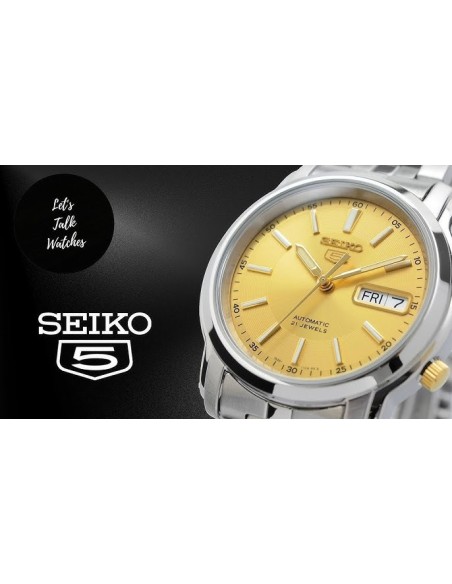 reloj automático unisex Seiko 5 SNKK13J1 Hecho en Japón 37mm 30m WR correa de acero