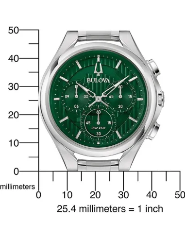 reloj hombre Bulova Curv  96A297 44mm Cristal de Zafiro anti-reflejo  262kHz Cuarzo Alta precisión  correa de acero