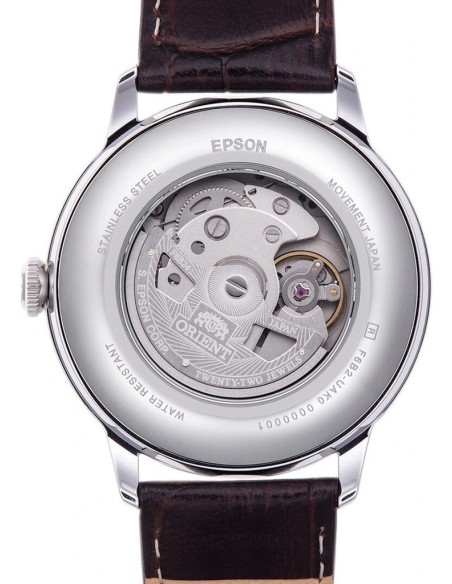 Orient Bambino Sun & Moon RA-AK0803Y 41.5mm dial beige correa de cuero (admite cuerda manual)