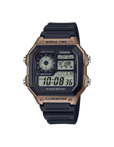 Casio AE-1200WH-5AV 42.1mm 100m WR 10 años batería Hora Mundial Hora Dual 5 Alarmas