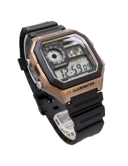 Casio AE-1200WH-5AV 42.1mm 100m WR 10 años batería Hora Mundial Hora Dual 5 Alarmas