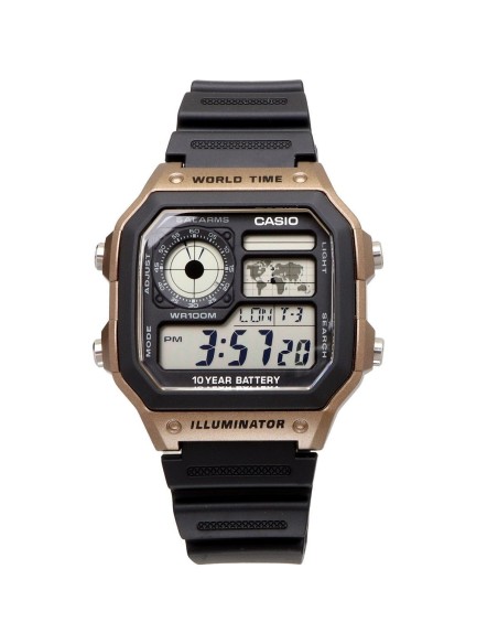 Casio AE-1200WH-5AV 42.1mm 100m WR 10 años batería Hora Mundial Hora Dual 5 Alarmas