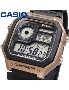 Casio AE-1200WH-5AV 42.1mm 100m WR 10 años batería Hora Mundial Hora Dual 5 Alarmas