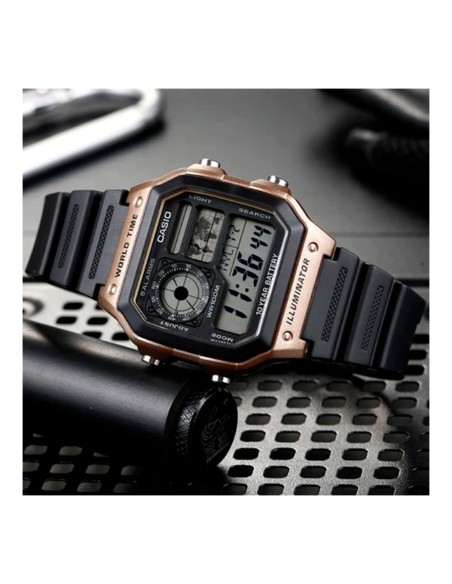 Casio AE-1200WH-5AV 42.1mm 100m WR 10 años batería Hora Mundial Hora Dual 5 Alarmas