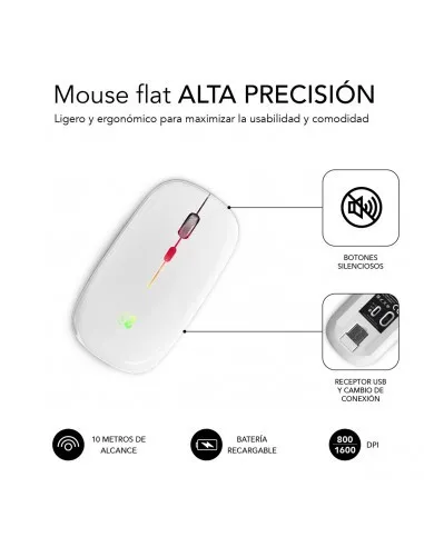 Ratón LED Dual Flat Mouse - Conexión Dual - Silent Click - Iluminación LED en 7 colores