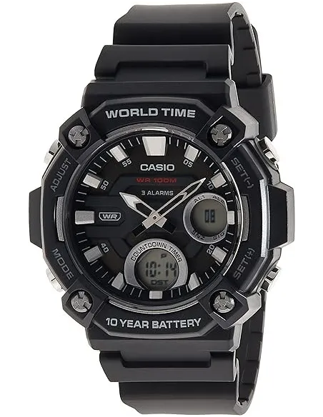 Reloj deportivo hombre Casio AEQ-120W-1AV 52.2mm 100m WR 3 alarmas Hora Mundial 10 años batería