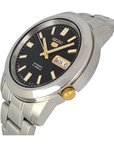 reloj automático hombre Seiko 5 SNKK17J1 38mm Hecho en Japón dial negro  correa de acero calibre 7S26