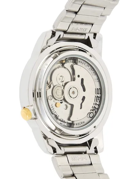reloj automático hombre Seiko 5 SNKK17J1 38mm Hecho en Japón dial negro  correa de acero calibre 7S26