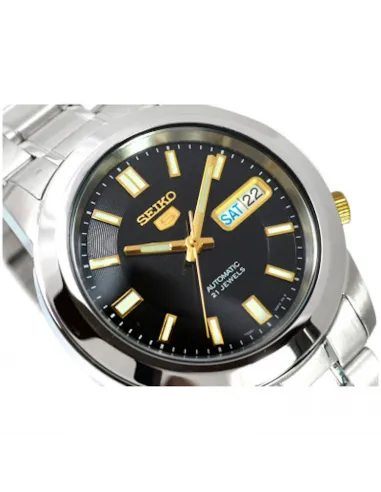 reloj automático hombre Seiko 5 SNKK17J1 38mm Hecho en Japón dial negro  correa de acero calibre 7S26