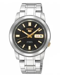 reloj automático hombre Seiko 5 SNKK17J1 38mm Hecho en Japón dial negro  correa de acero calibre 7S26