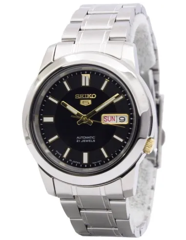 reloj automático hombre Seiko 5 SNKK17J1 38mm Hecho en Japón dial negro  correa de acero calibre 7S26