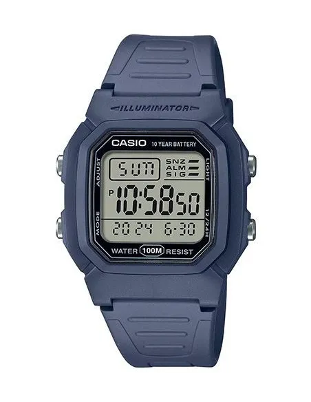 Reloj digital unisex clásico Casio  W-800H-2AV 100m WR 10 años batería Hora Mundial Hora Dual Illuminator