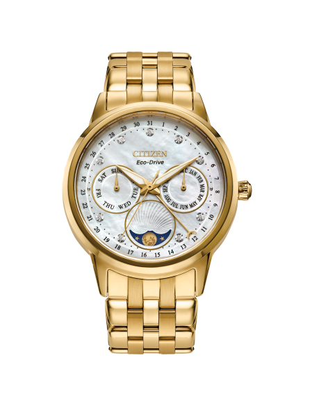 reloj mujer Citizen Calendrier Diamond Moon Phase Eco-Drive FD0002-57D 37mm 50m WR correa de acero