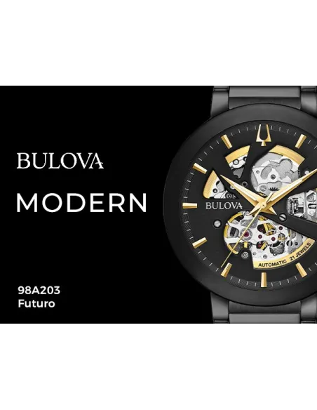 Reloj automático hombre Bulova Futuro Modern 98A203 41mm correa de acero PVD 30m WR