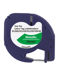 cinta Compatible Dymo LetraTag Texto negro sobre fondo metalico verde 91209