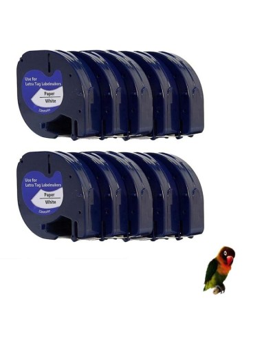 10 cintas Compatibles Dymo LetraTag Texto negro sobre fondo metalico  91208