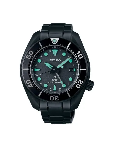 reloj hombre buceo solar Seiko Prospex Solar GMT  The Black Series SBPK007 JDM 45mm 200m WR cristal de zafiro
